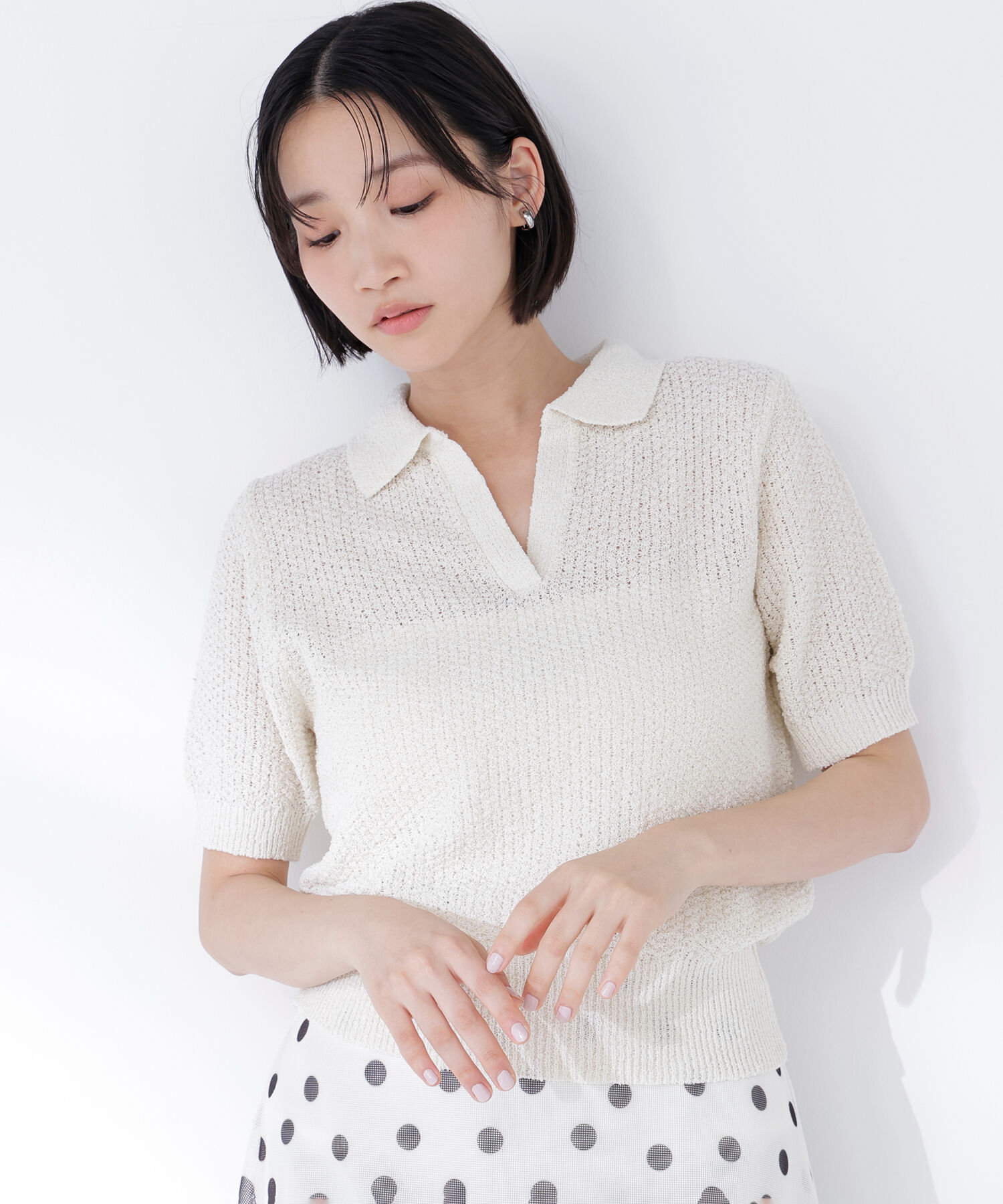  「スキッパーポロニット」|ニット・セーター|オフホワイト1