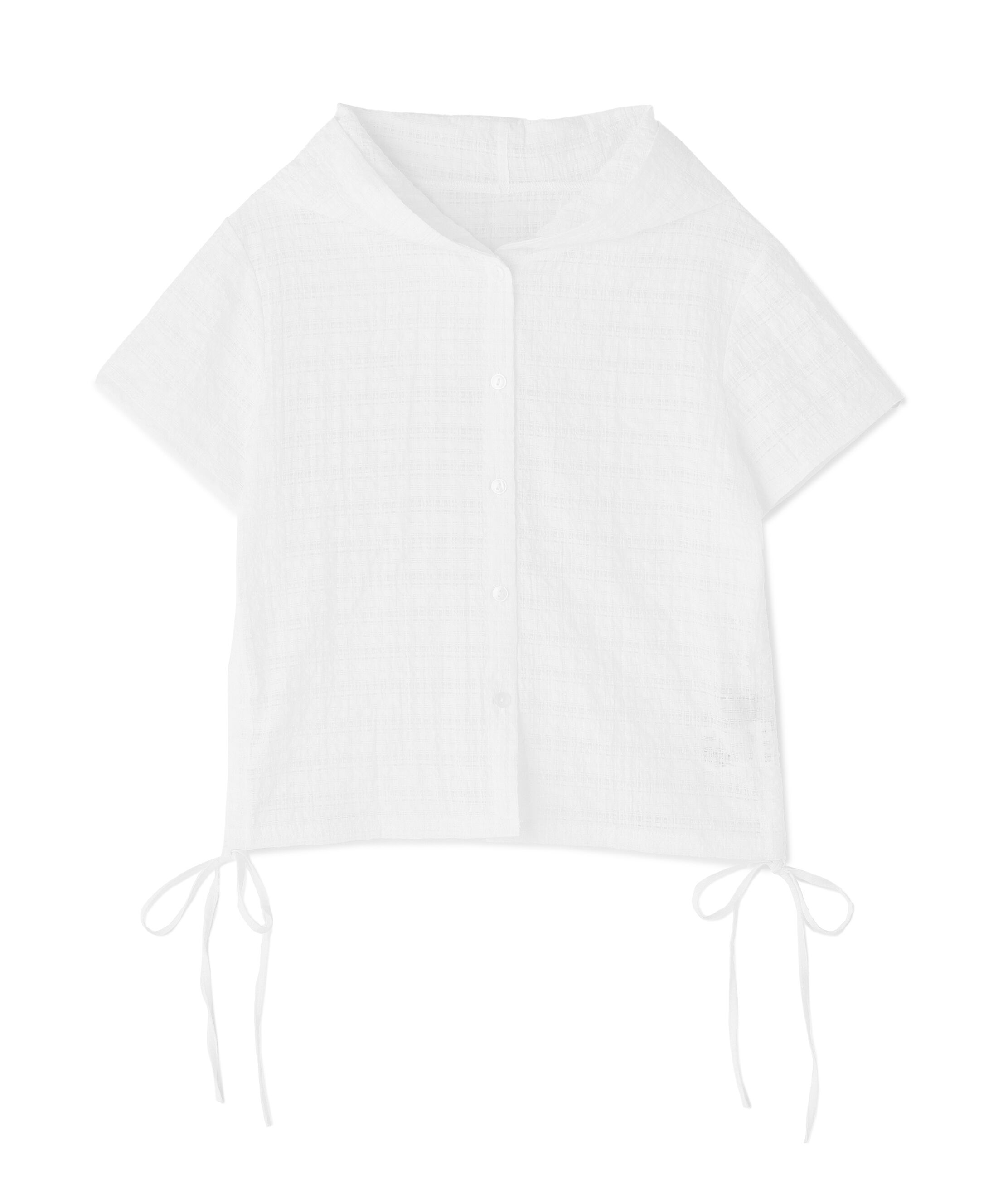  「シアーチェック短丈フードブラウス」|シャツ・ブラウス|