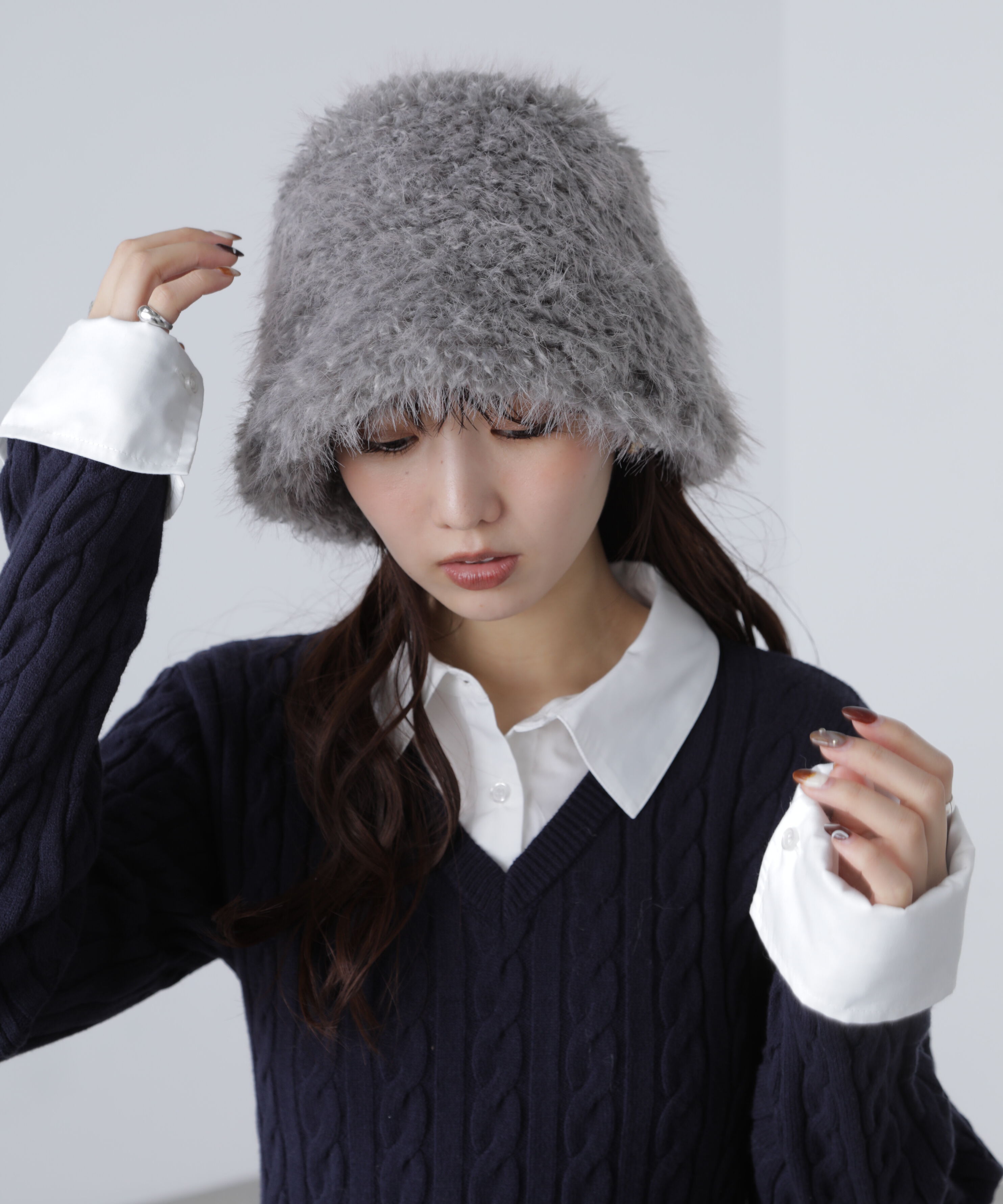  「フェイクファーハット」|ソックス|グレー