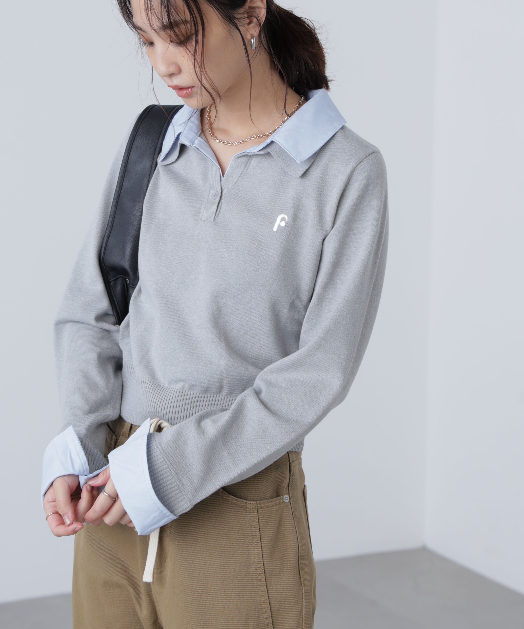  「衿付きレイヤード風ポロニット」|ニット・セーター|