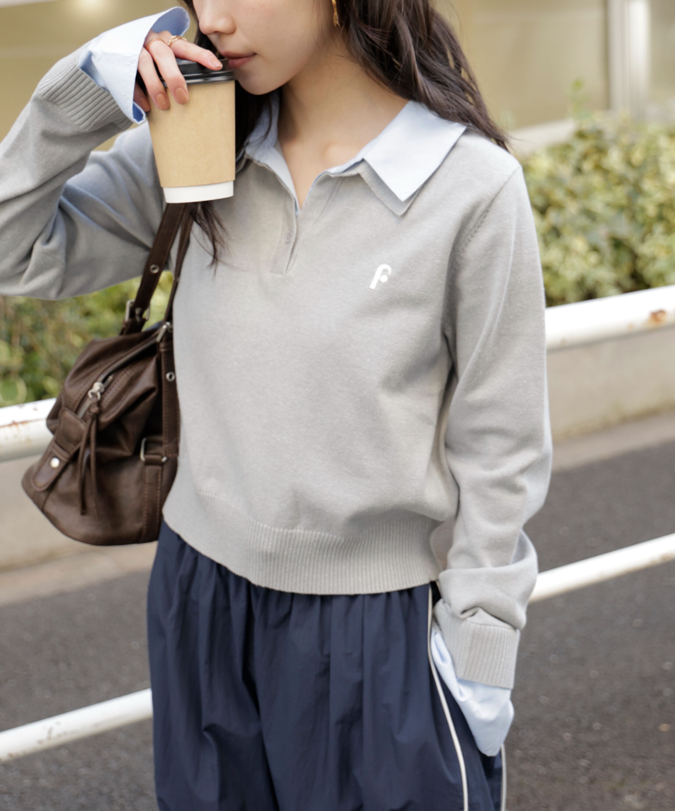  「衿付きレイヤード風ポロニット」|ニット・セーター|