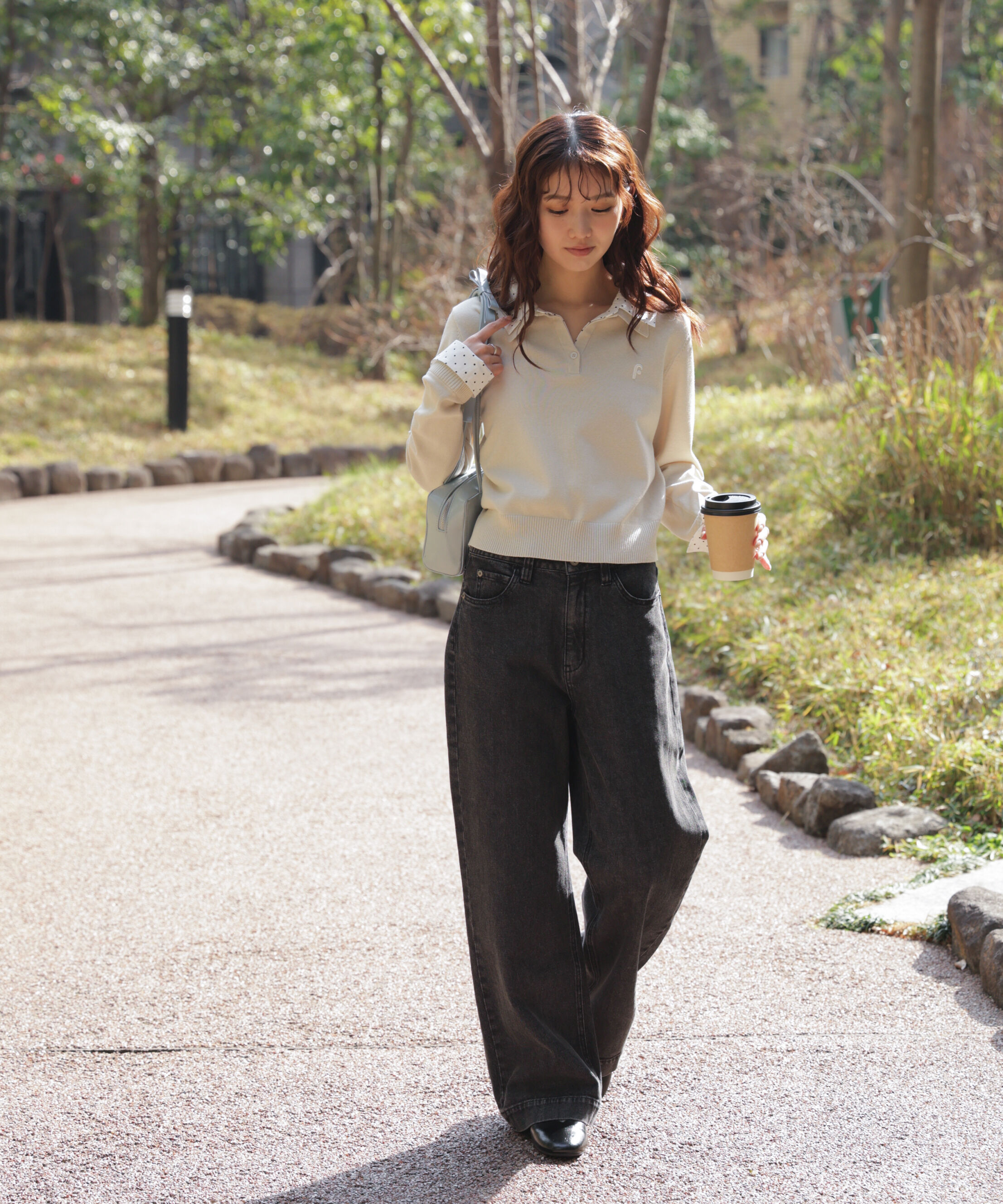  「衿付きレイヤード風ポロニット」|ニット・セーター|