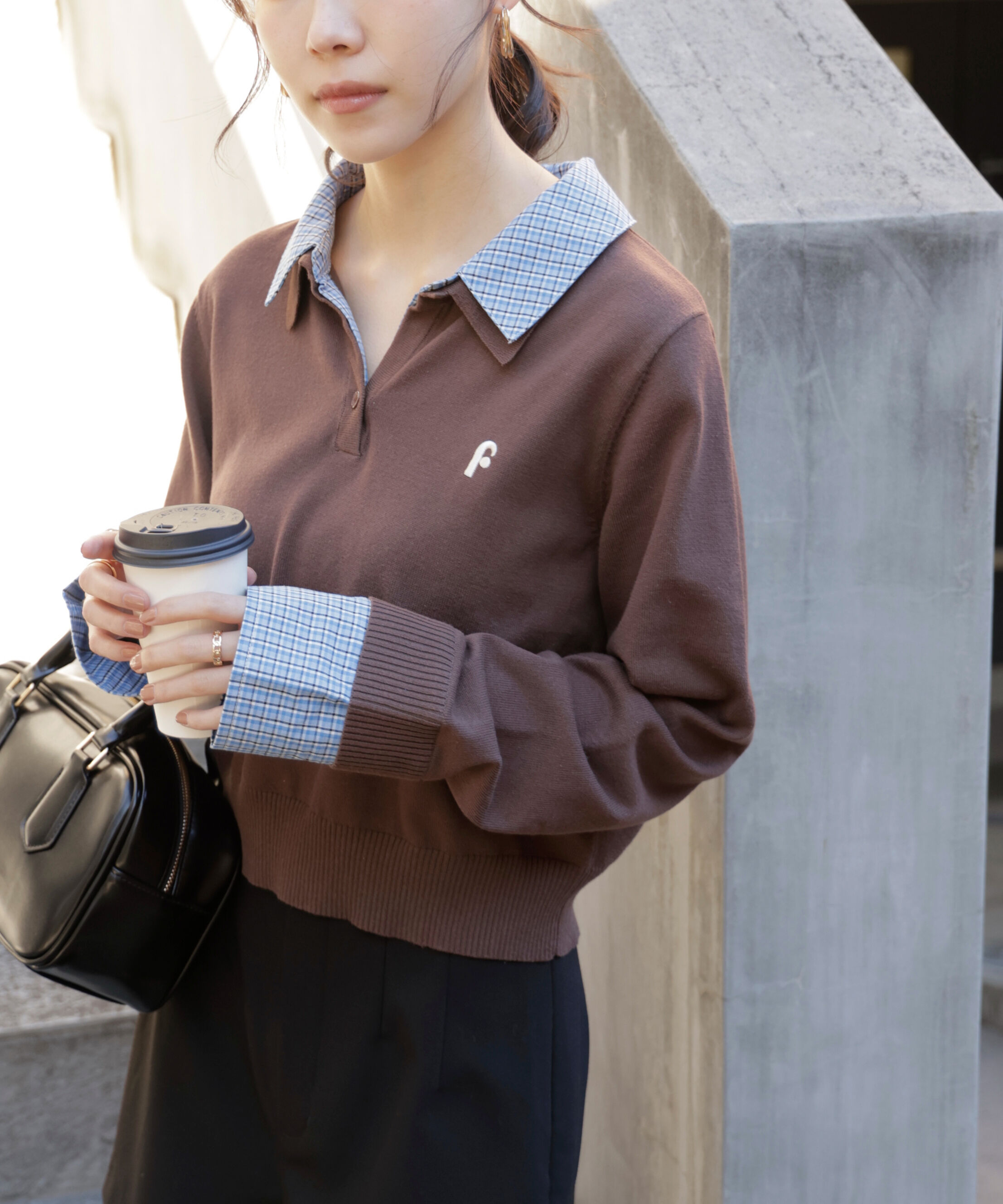  「衿付きレイヤード風ポロニット」|ニット・セーター|