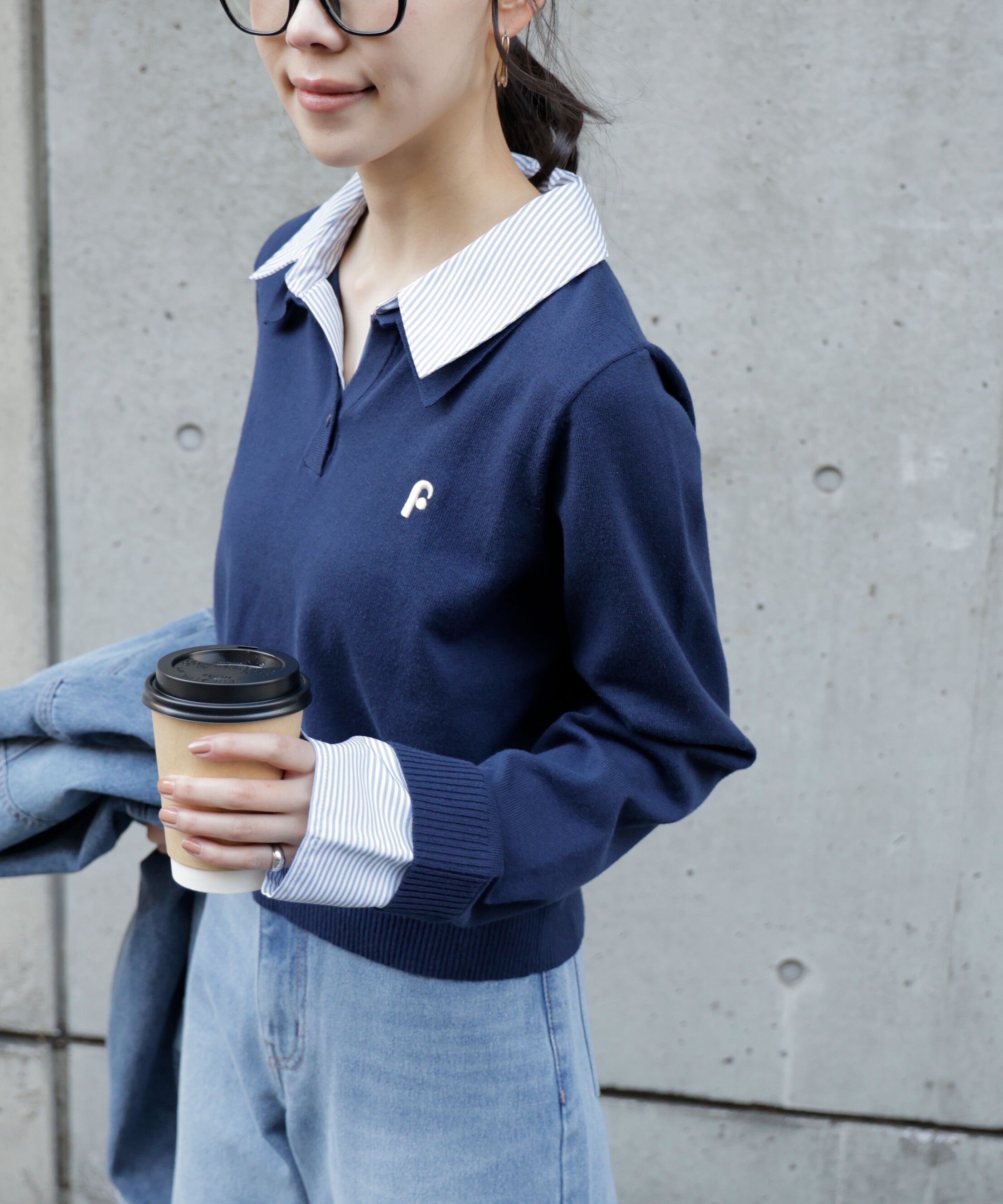  「衿付きレイヤード風ポロニット」|ニット・セーター|