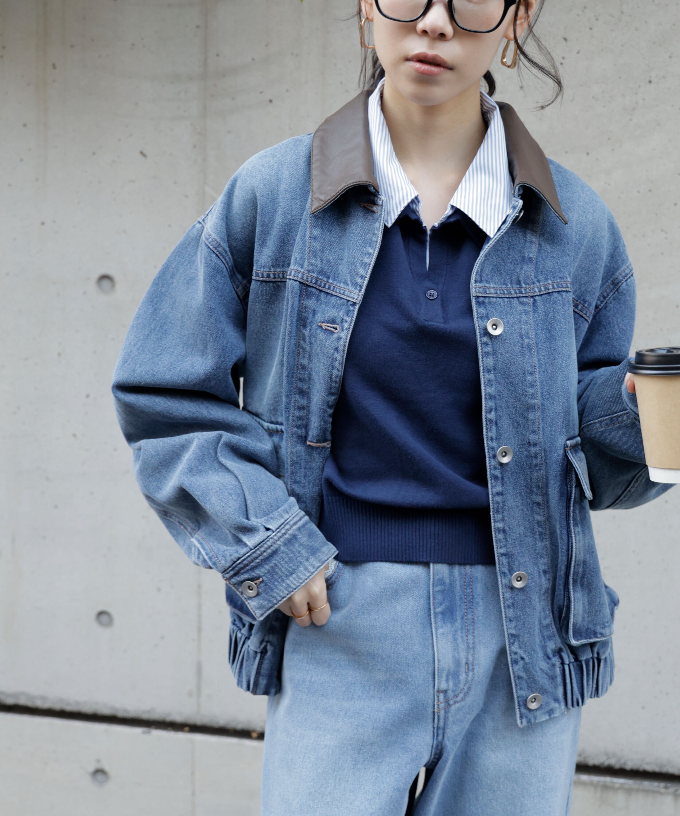  「衿付きレイヤード風ポロニット」|ニット・セーター|