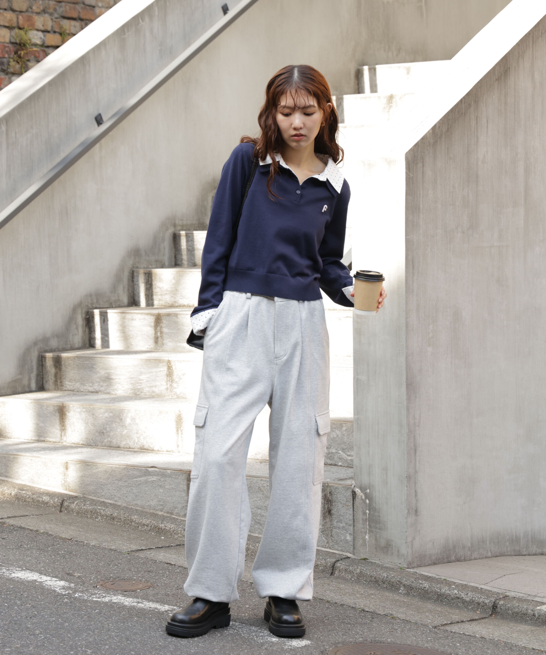  「衿付きレイヤード風ポロニット」|ニット・セーター|