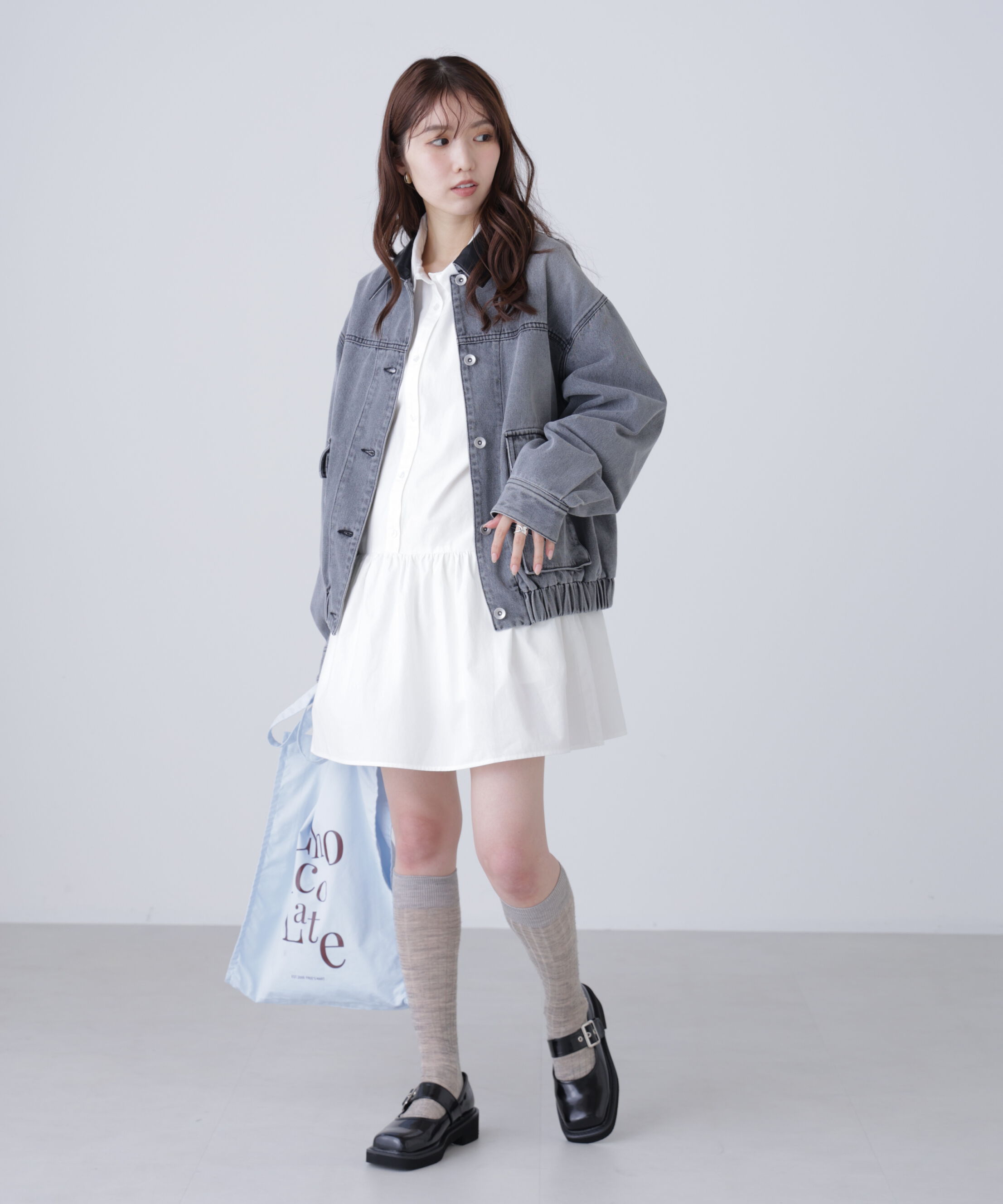  「袖ドロストティアードシャツミニワンピース」|ワンピース|