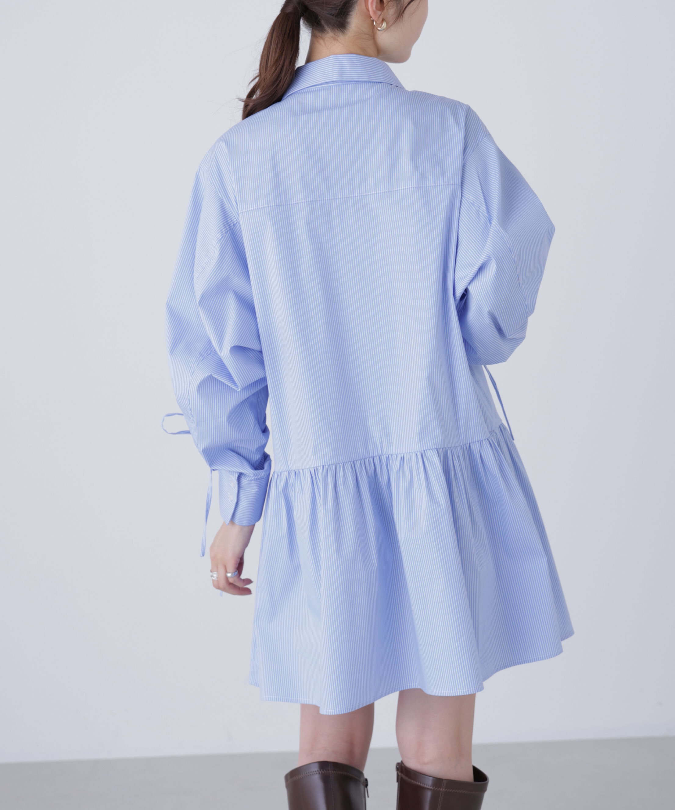  「袖ドロストティアードシャツミニワンピース」|ワンピース|