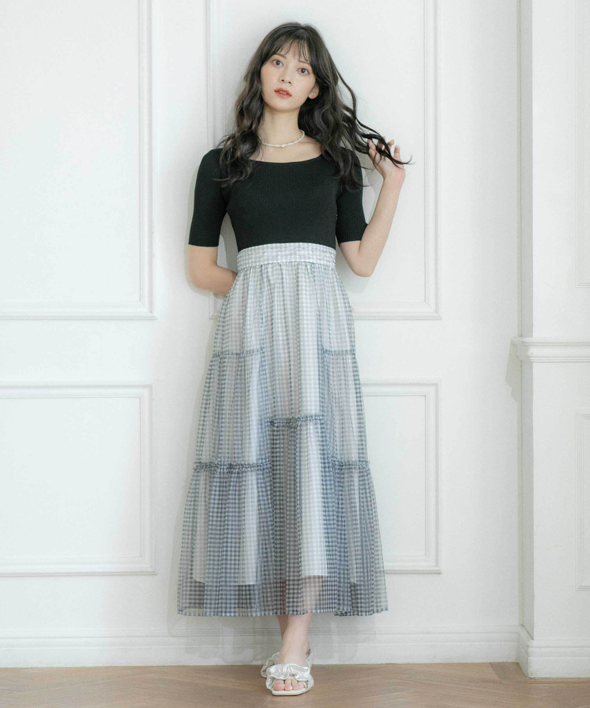  「ニット&times;シアースカートドッキングワンピース」|ワンピース|