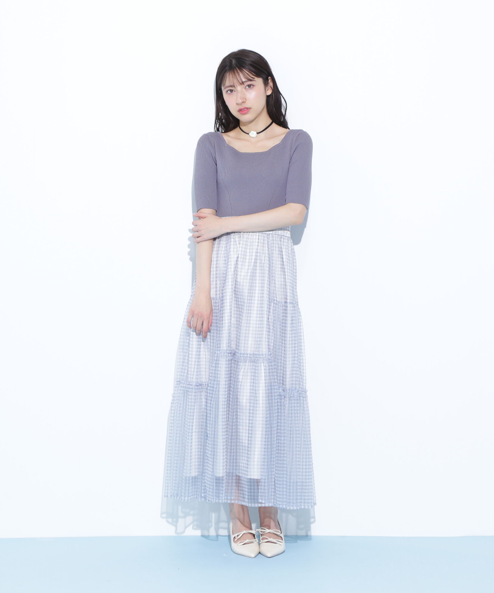  「ニット&times;シアースカートドッキングワンピース」|ワンピース|