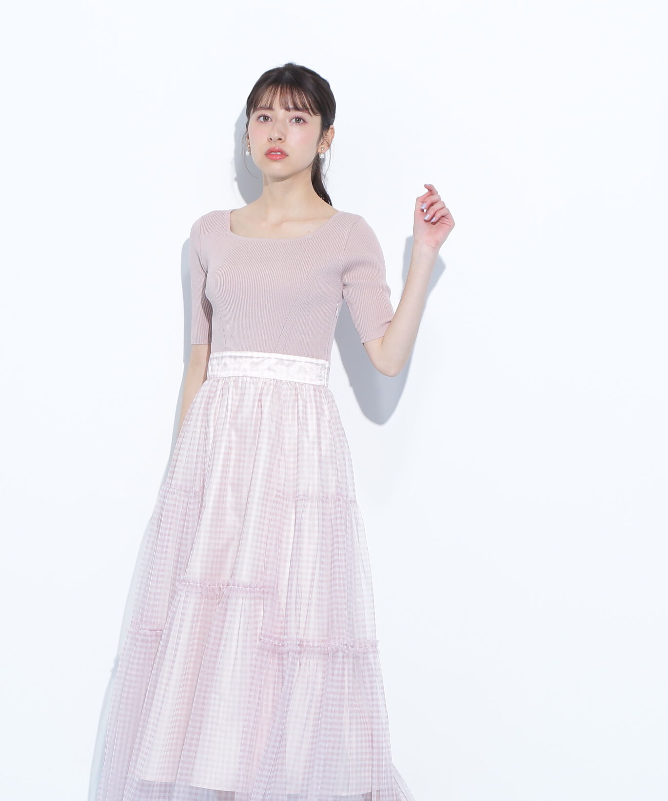  「ニット&times;シアースカートドッキングワンピース」|ワンピース|