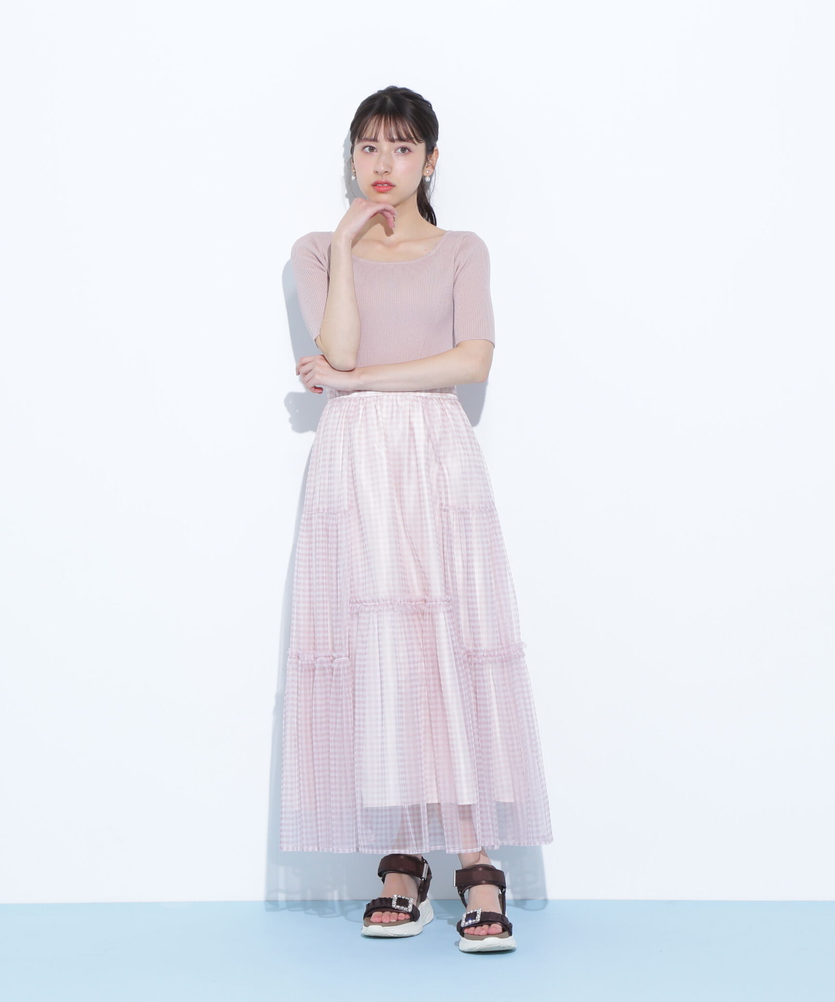  「ニット&times;シアースカートドッキングワンピース」|ワンピース|