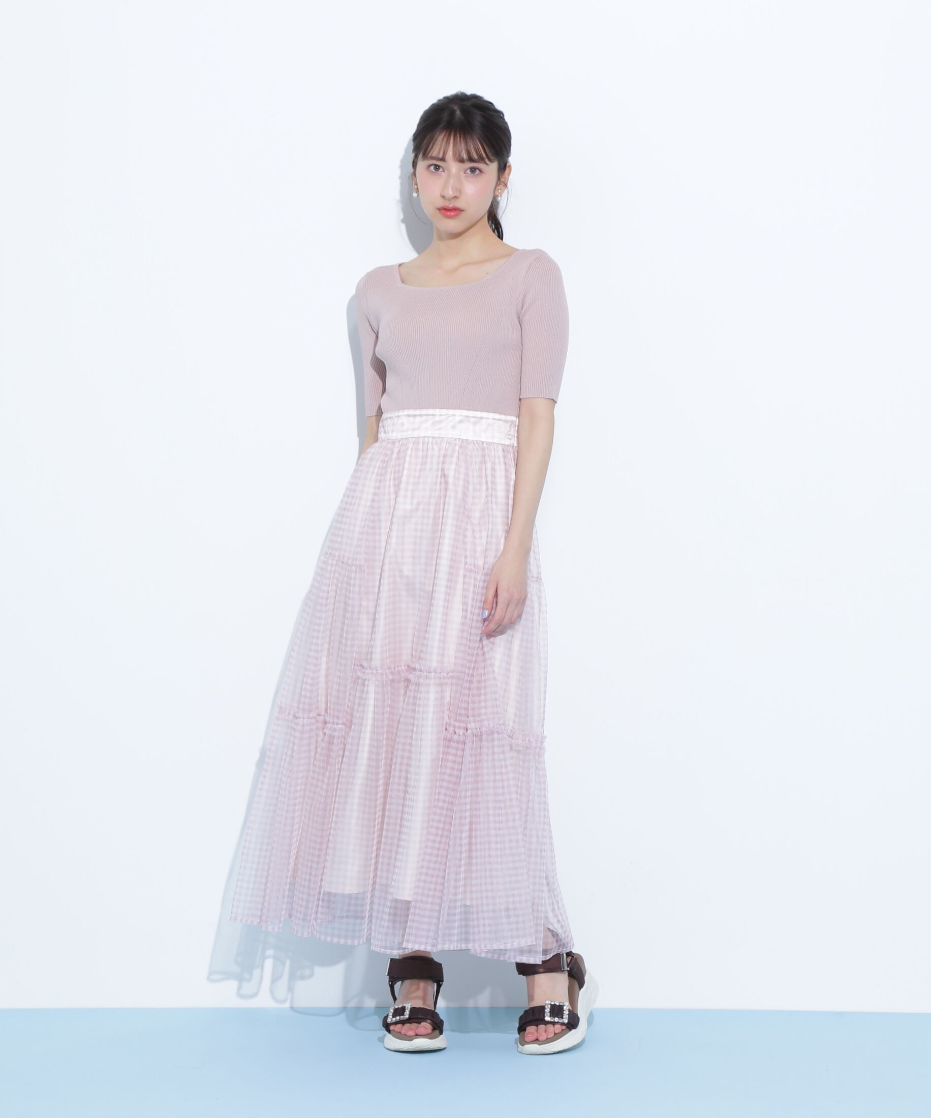  「ニット&times;シアースカートドッキングワンピース」|ワンピース|