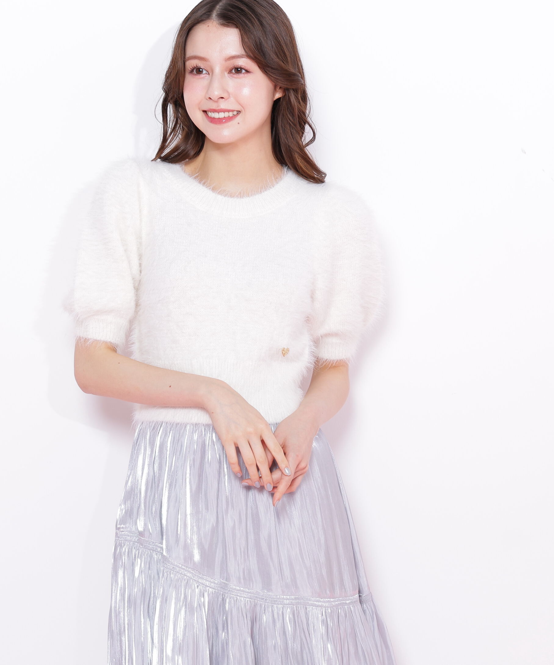  「ハートプレート付きフェザーニット」|ニット・セーター|