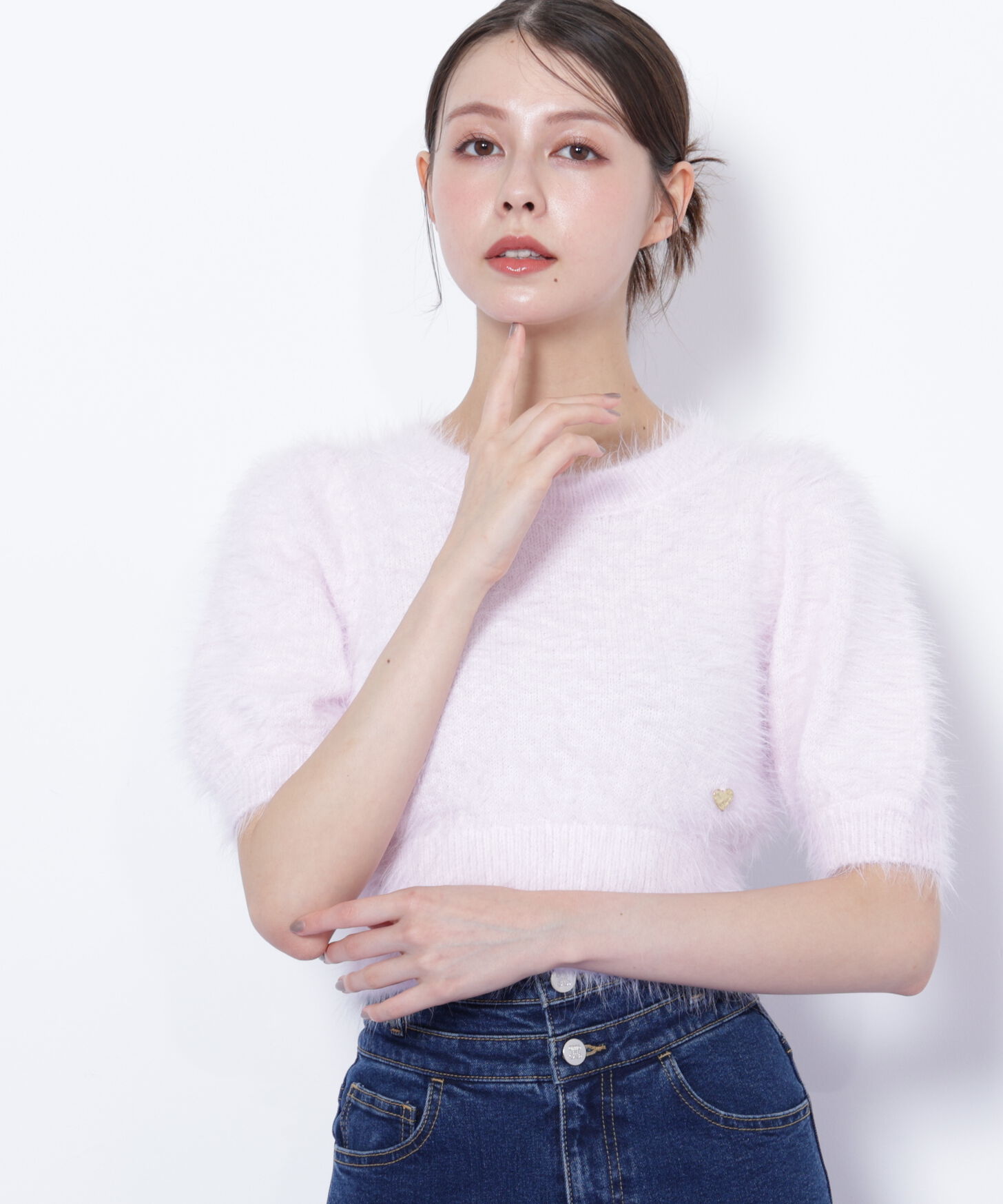  「ハートプレート付きフェザーニット」|ニット・セーター|