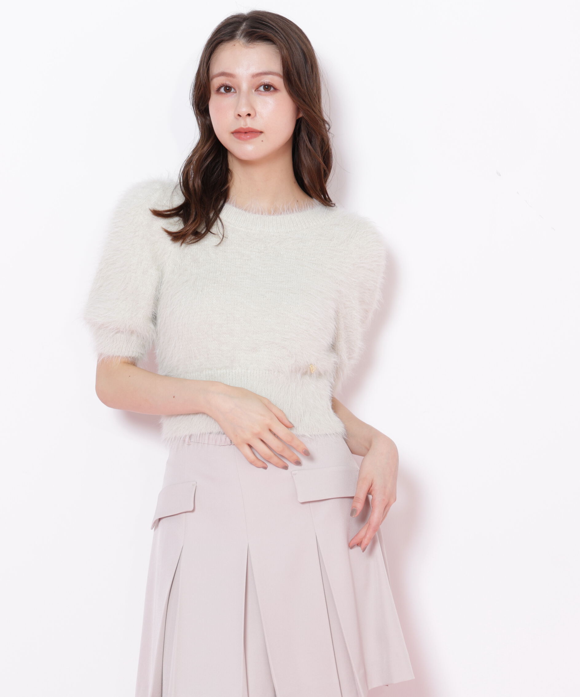  「ハートプレート付きフェザーニット」|ニット・セーター|