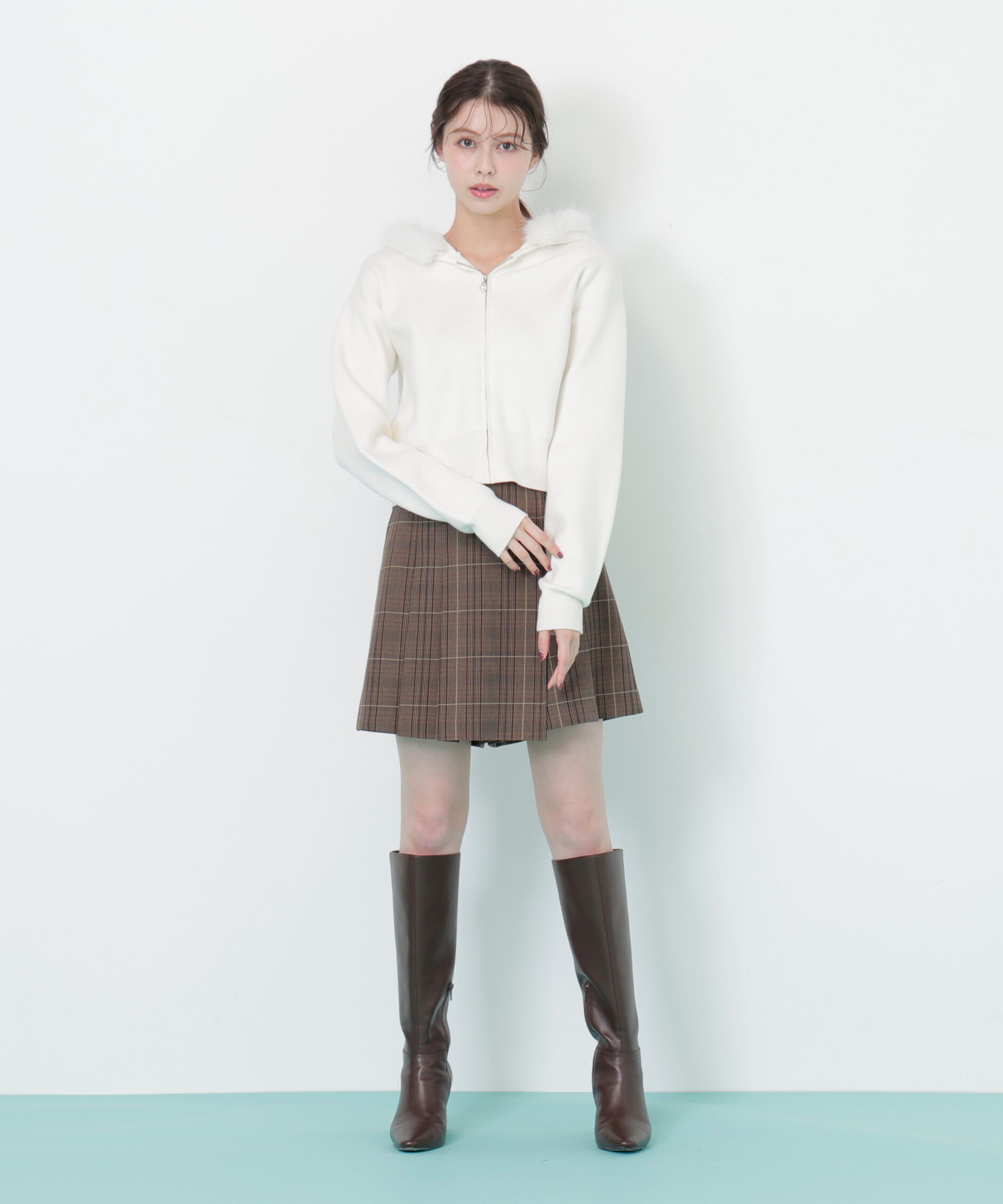  「フェイクファー付きニットパーカー」|ニット・セーター|