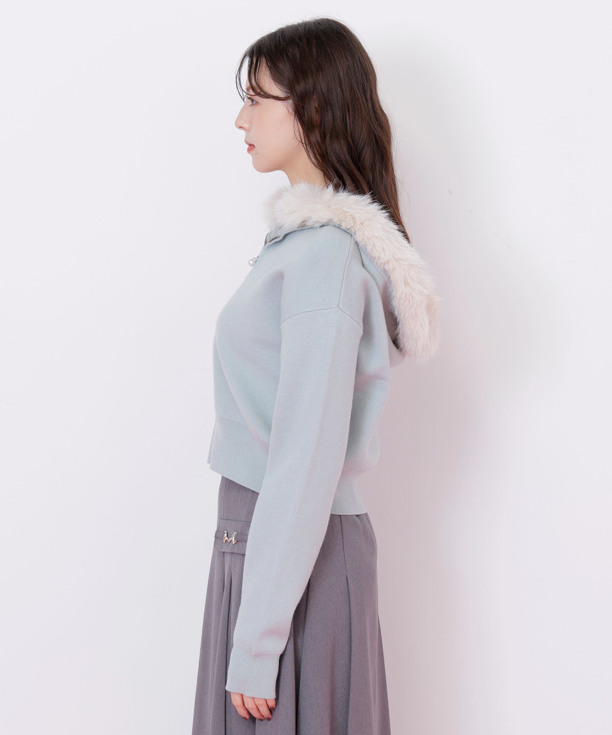  「フェイクファー付きニットパーカー」|ニット・セーター|