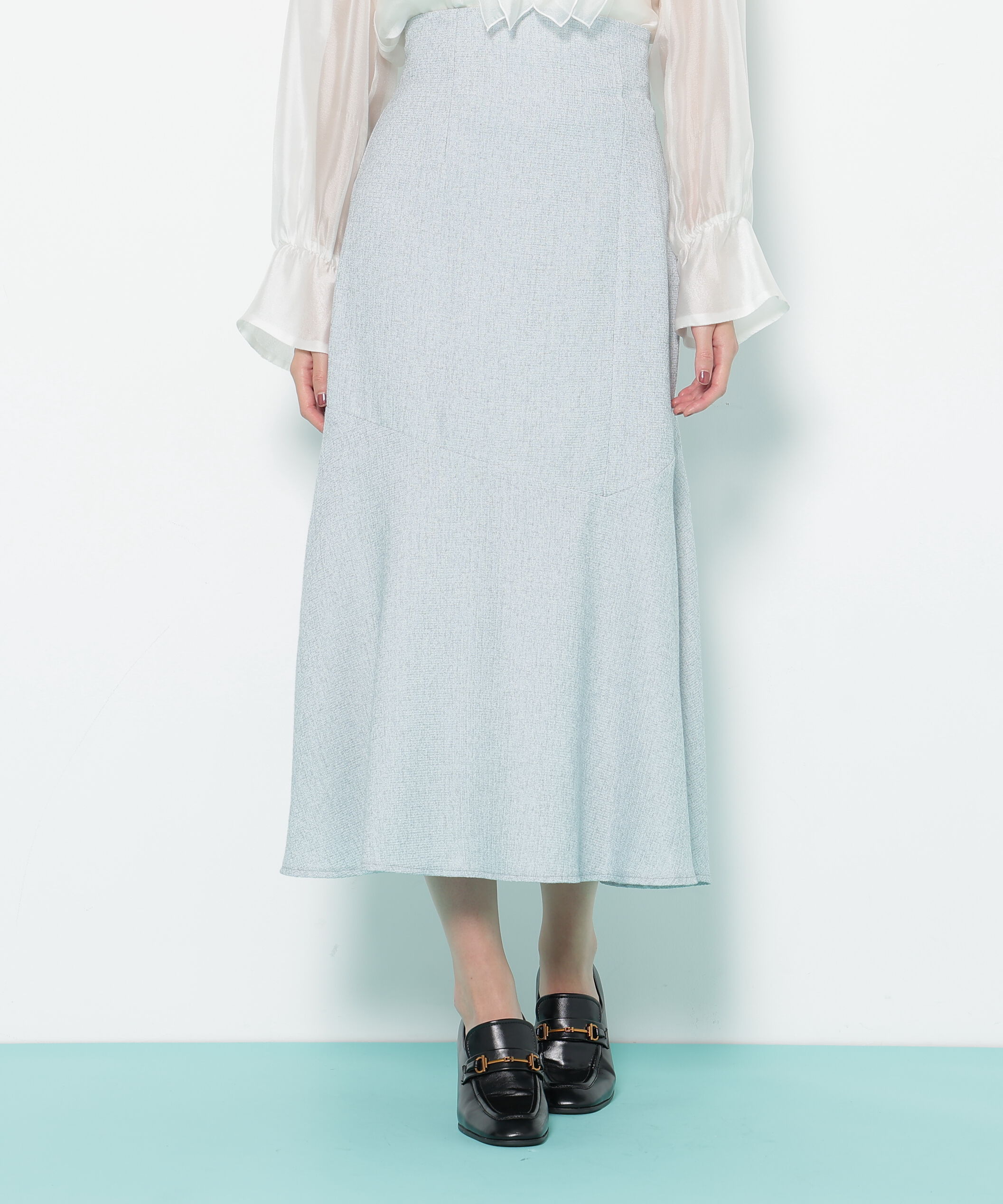  「ライトツイードフレアスカート」|スカート|ブルー