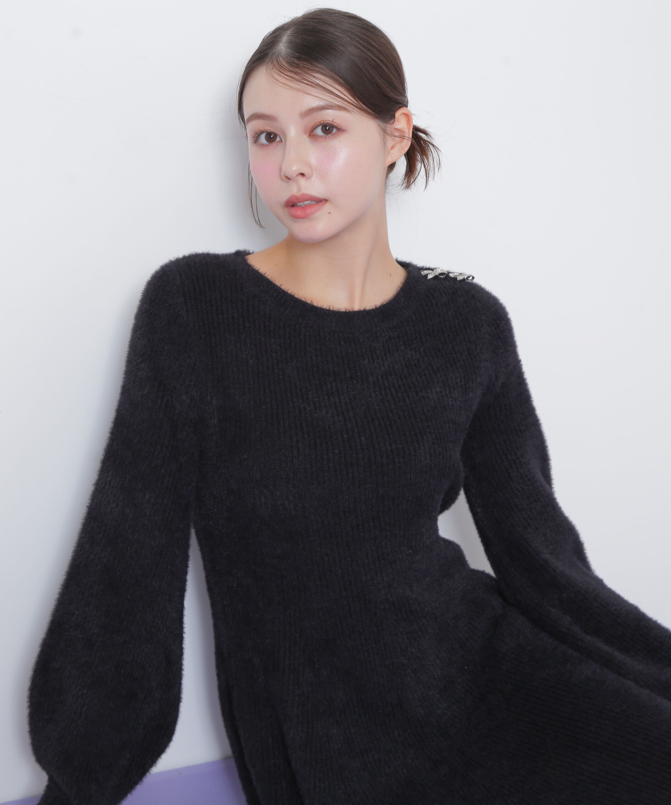  「シャギーミニニットワンピース」|ワンピース|ブラック