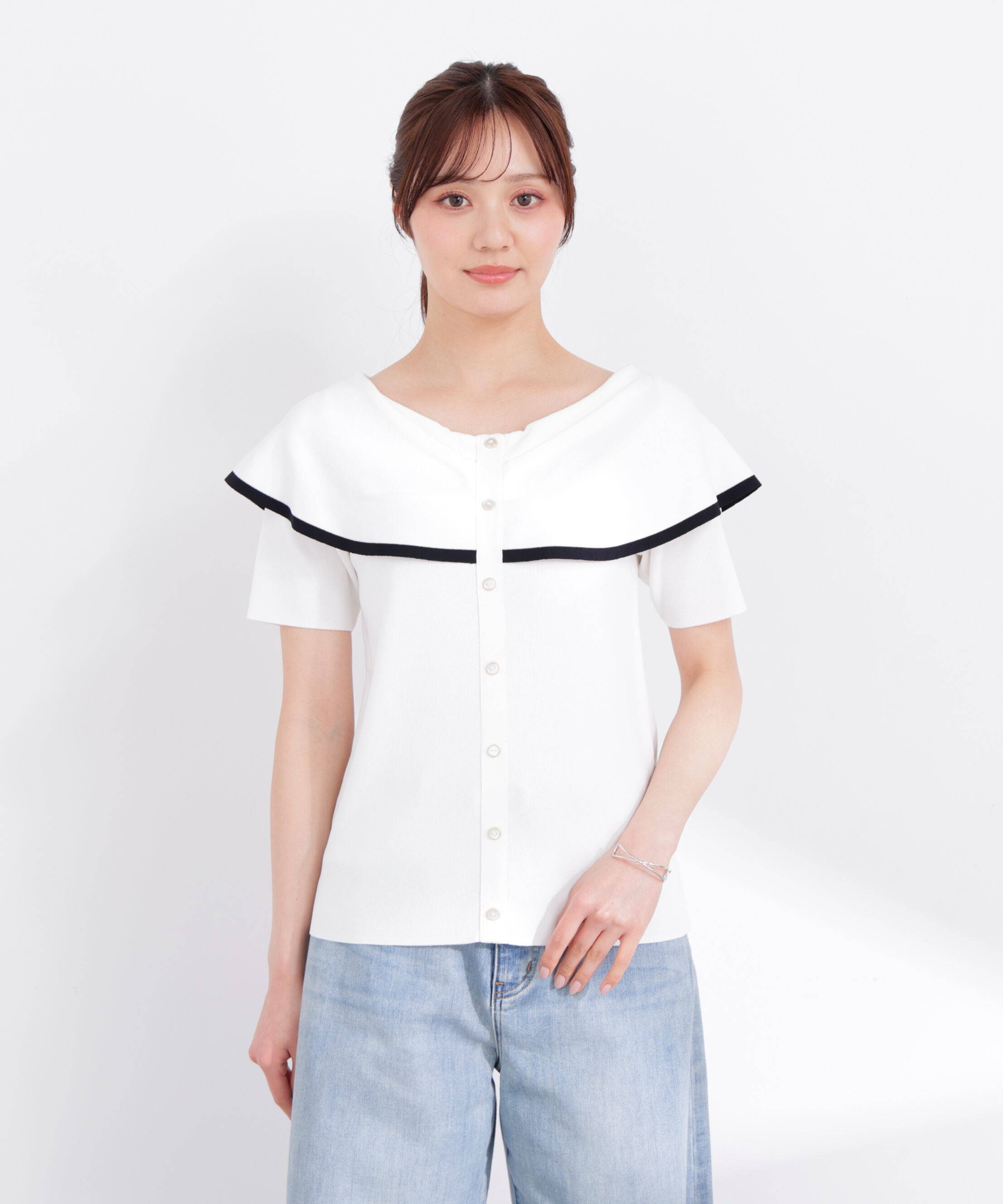 PROPORTION BODY DRESSING「トリムラインケープニットトップス 26SS」|ニット・セーター|