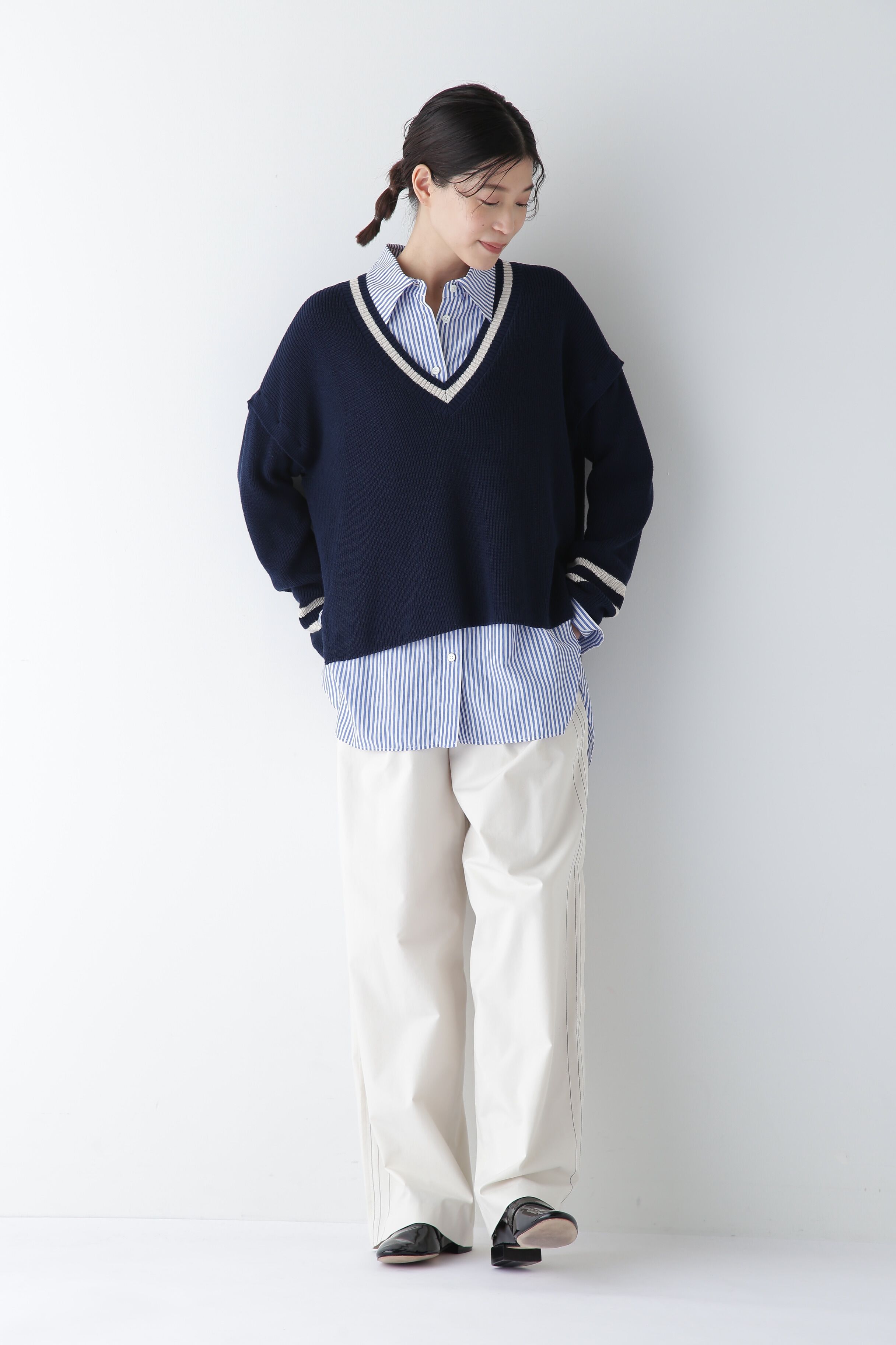  「◆オーガニックコットン混ストライプオーバーシャツ」|シャツ・ブラウス|