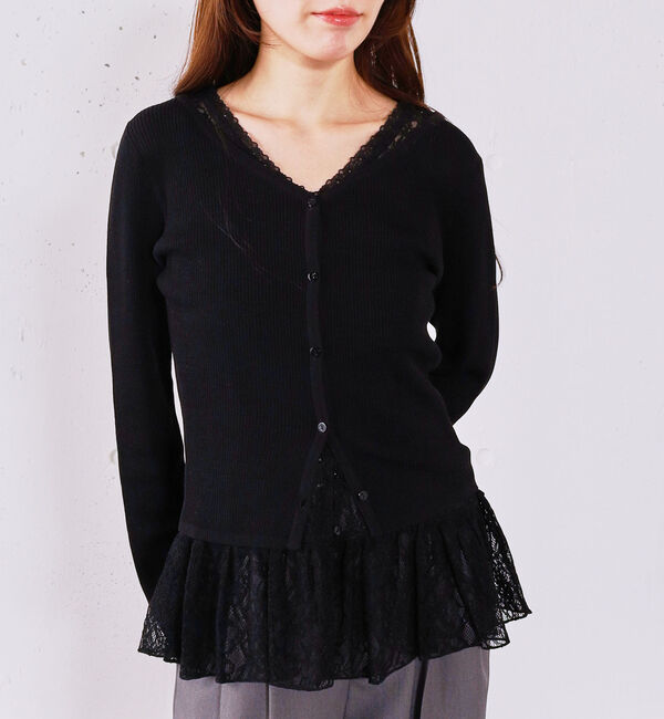 archives「レイヤードレースＴＯＰＳ&times;ニットカーディガンＳＥＴ」|カーディガン|BLACK
