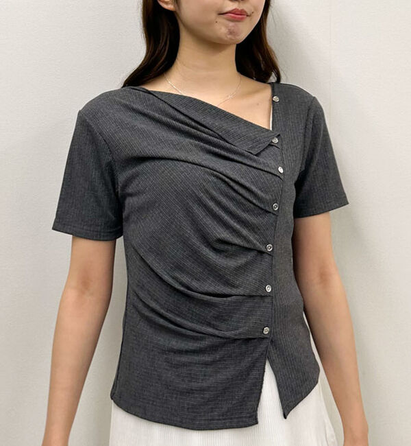 archives「【ＯＮかわ】アシメタックボタンカットＴＯＰＳ　５Ｓ」|Tシャツ・カットソー|