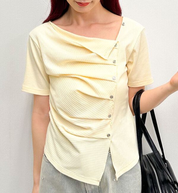 archives「【ＯＮかわ】アシメタックボタンカットＴＯＰＳ　５Ｓ」|Tシャツ・カットソー|