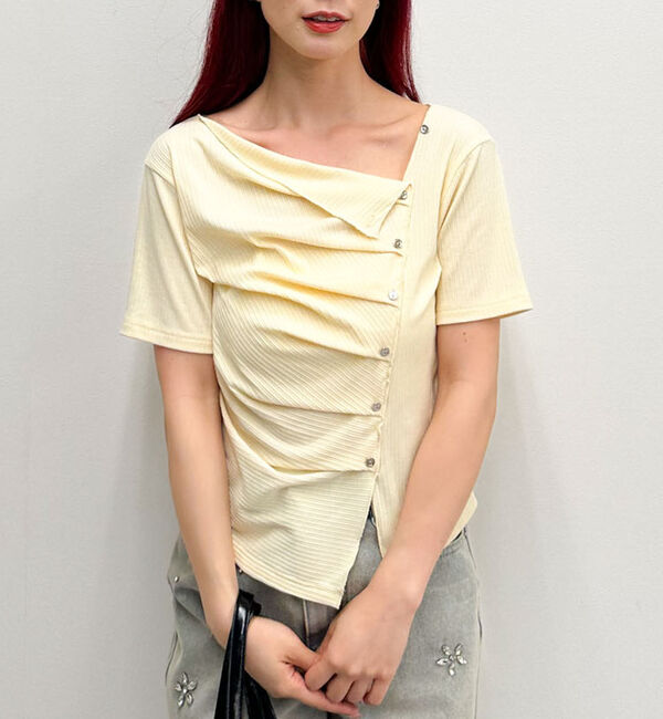 archives「【ＯＮかわ】アシメタックボタンカットＴＯＰＳ　５Ｓ」|Tシャツ・カットソー|