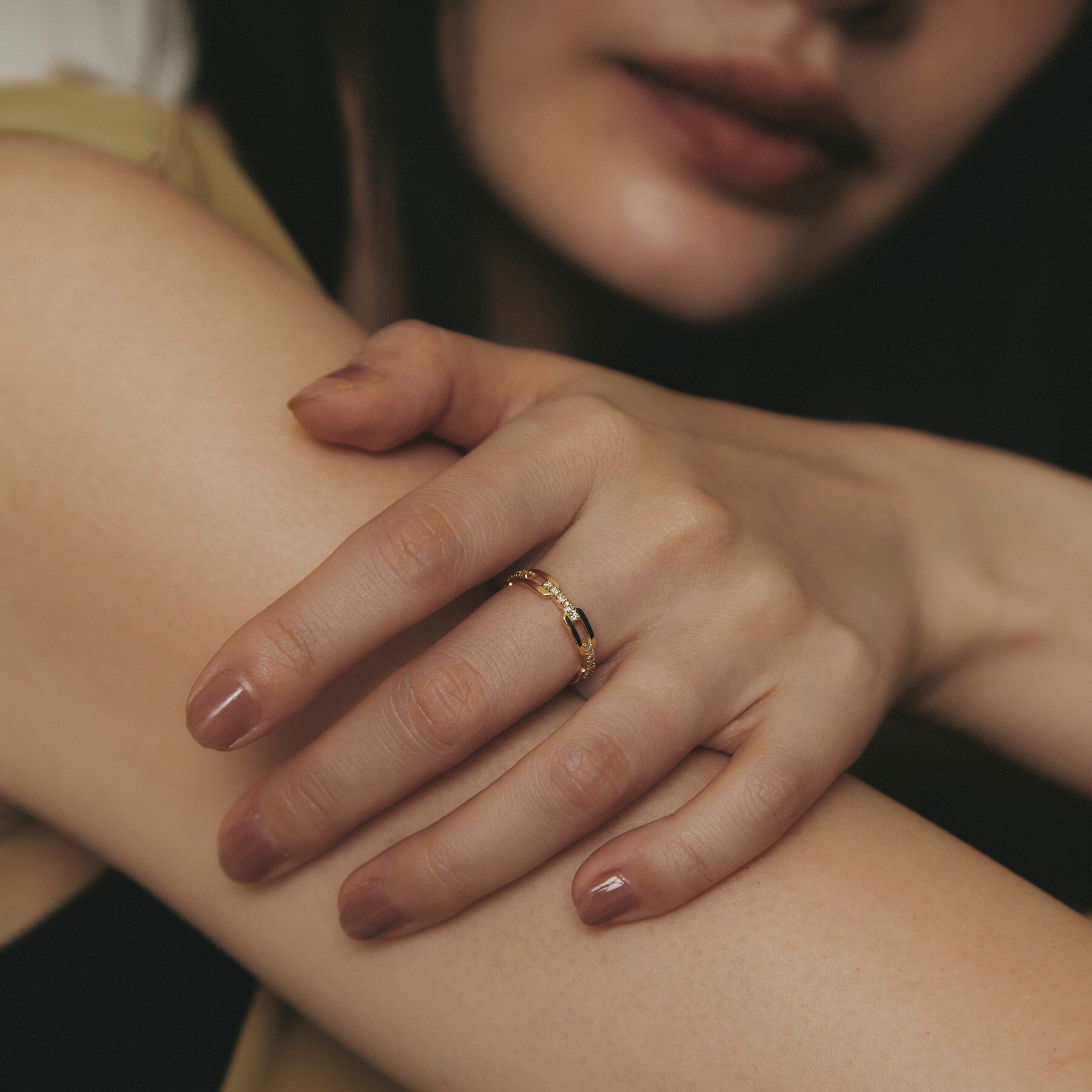 COCOSHNIK「K18ダイヤモンド ケーブルチェーンモチーフ リング」|リング|