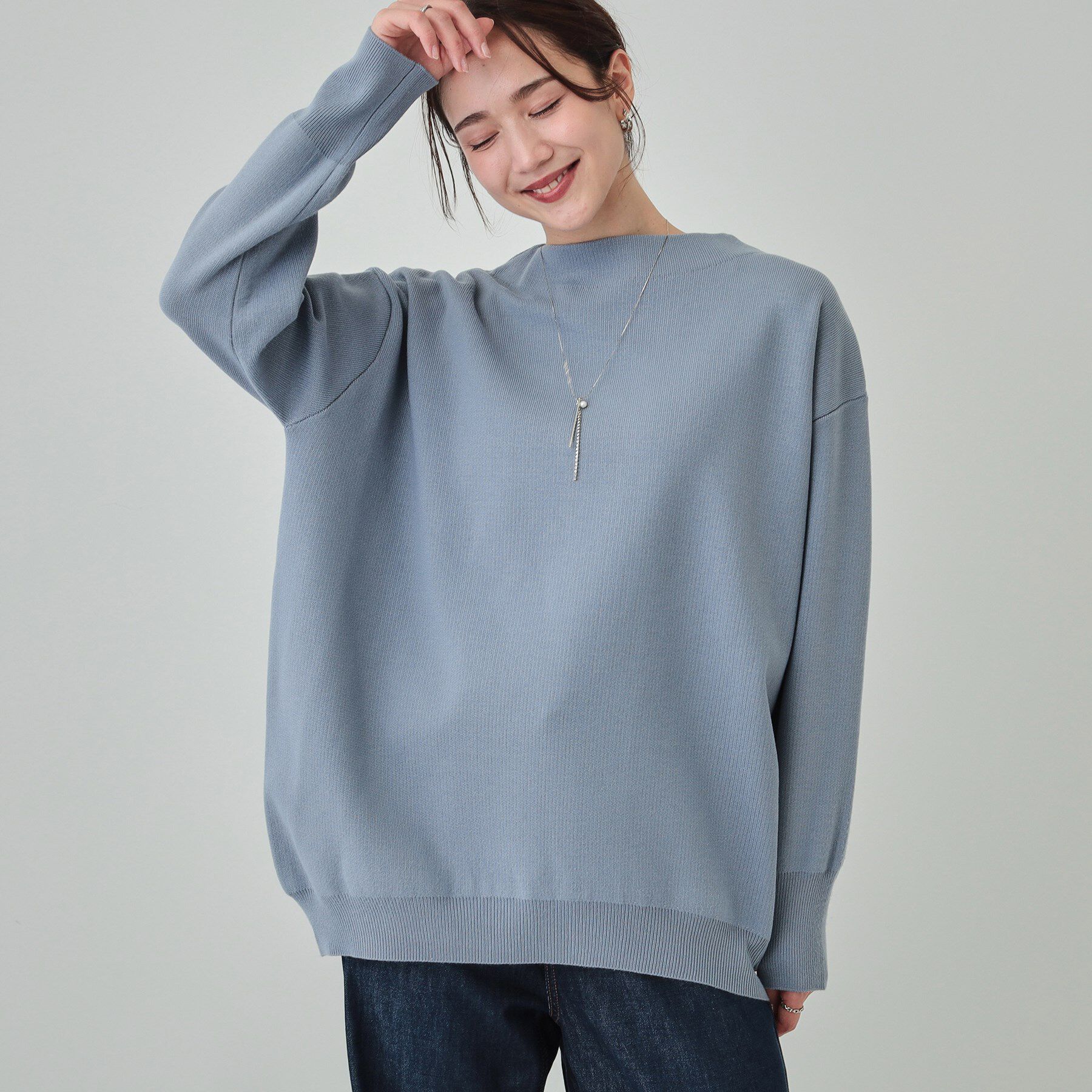 SHOO･LA･RUE「【洗える/体型カバー】絶妙なネックラインにこだわった コクーンニット」|ニット・セーター|ブルー(091)