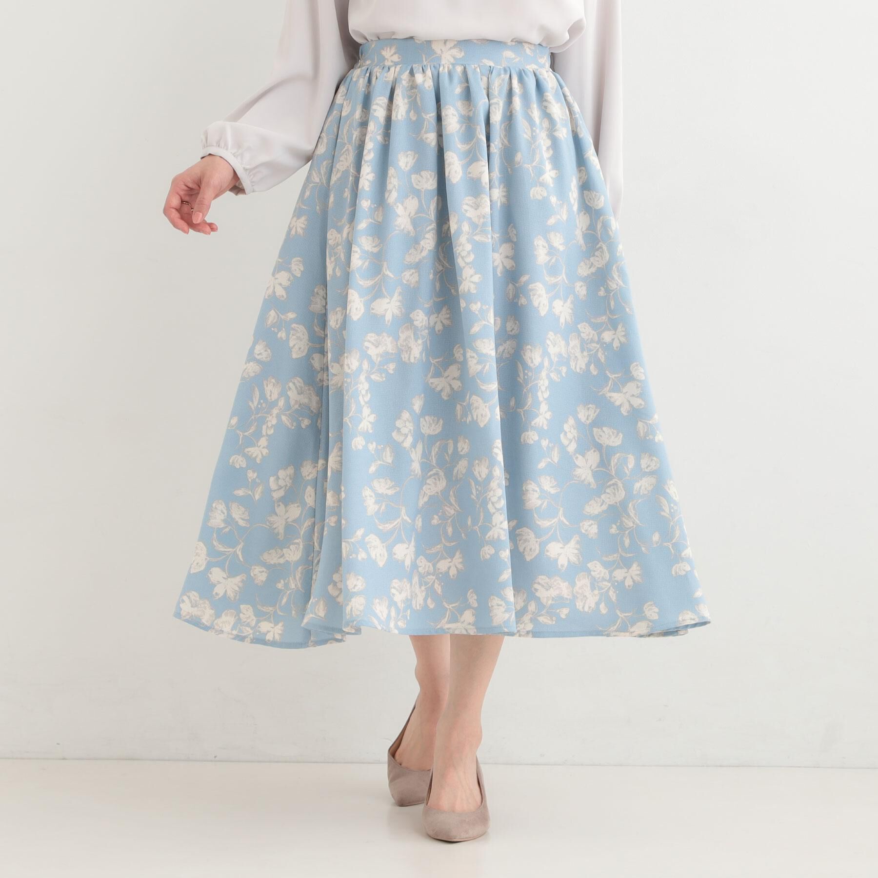 SHOO･LA･RUE「【着丈選べる】ふんわり揺れる アソート柄フレアスカート」|スカート|