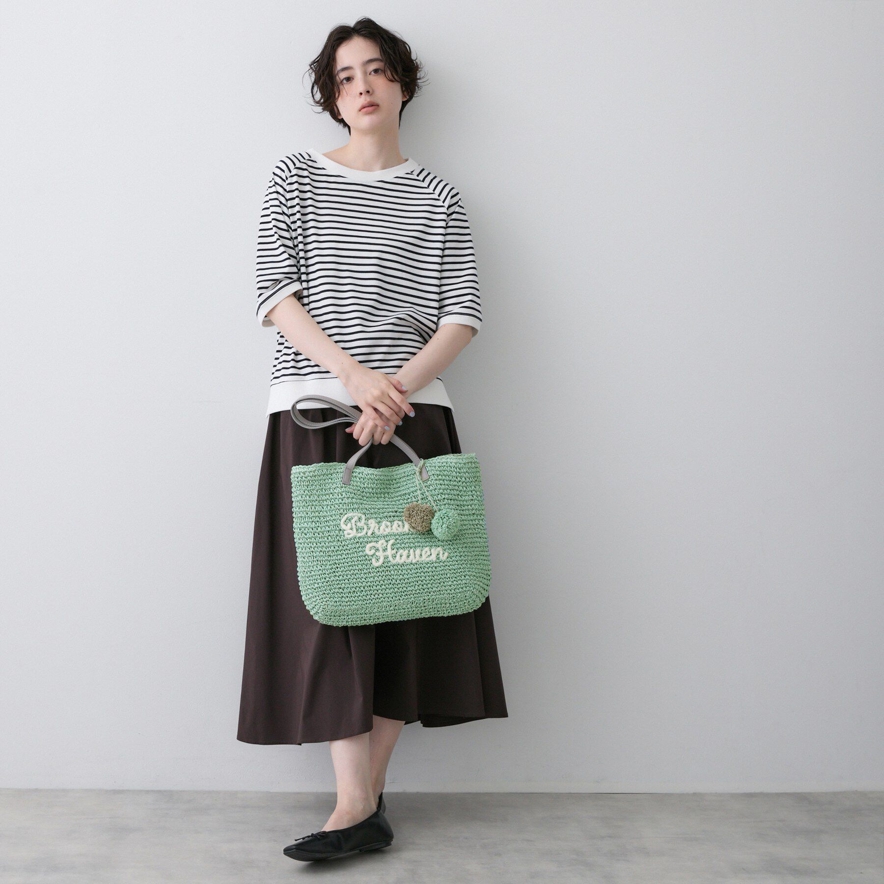 Dessin「ロゴ刺繍 ポンポンチャーム付き ペーパーメッシュトート」|トートバッグ|