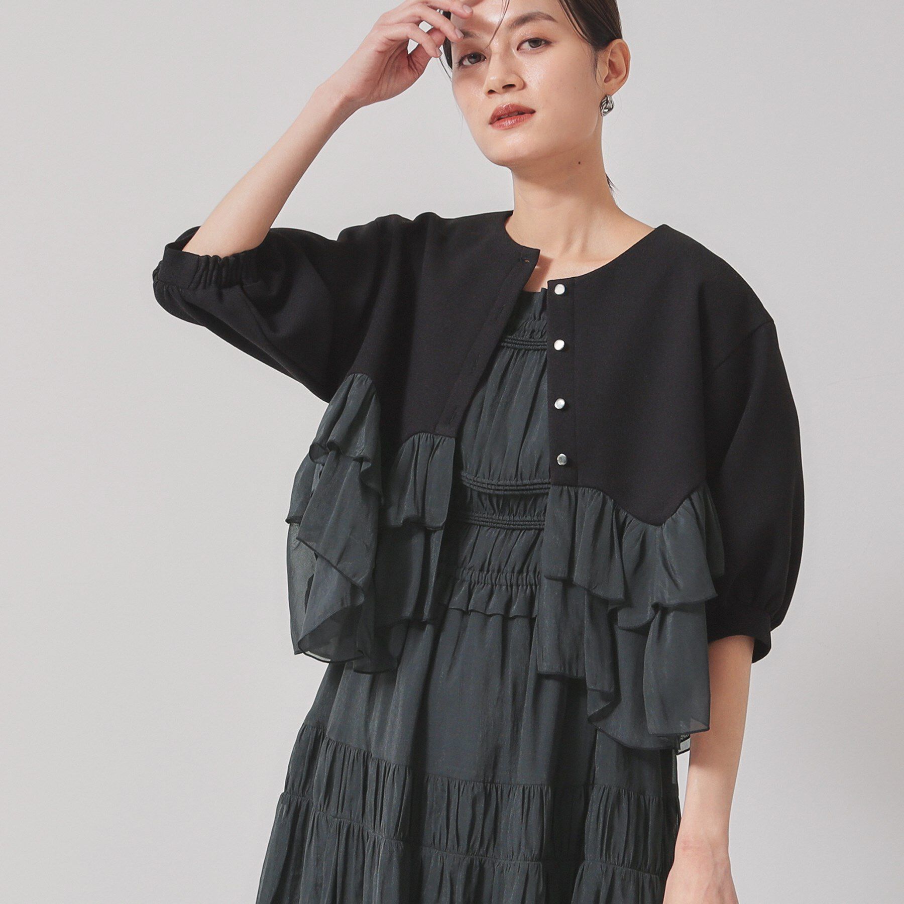 SunaUna「【羽織り】ペプラムブルゾン」|カーディガン|