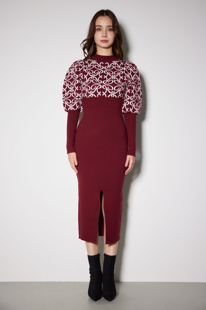 rienda「ロゴジャガードニットタイトワンピース」|ワンピース|