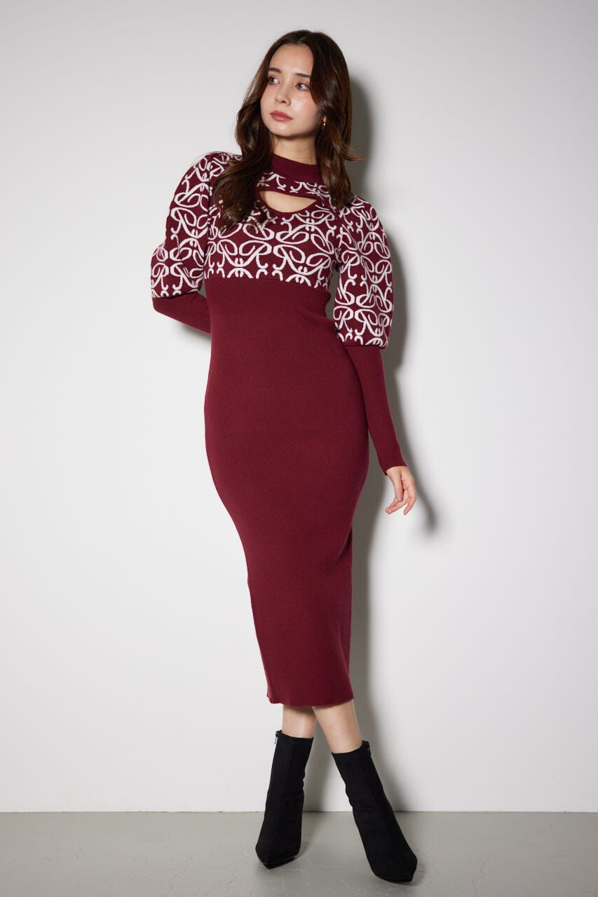 rienda「ロゴジャガードニットタイトワンピース」|ワンピース|