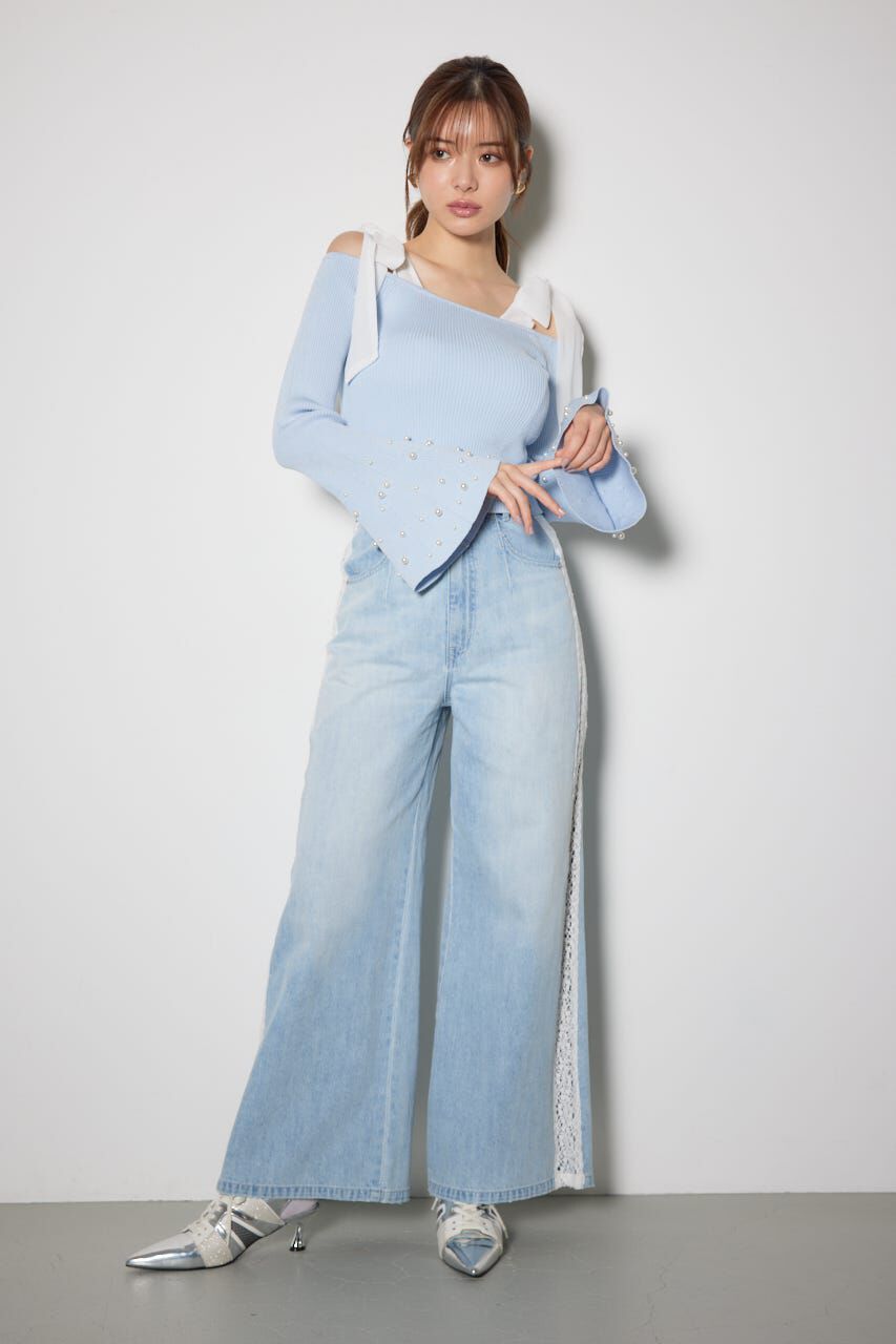 rienda「リボンオフショルダーニットトップス」|ニット・セーター|