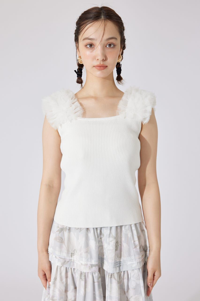 rienda「ショルダーチュールコンビニットトップス」|タンクトップ|