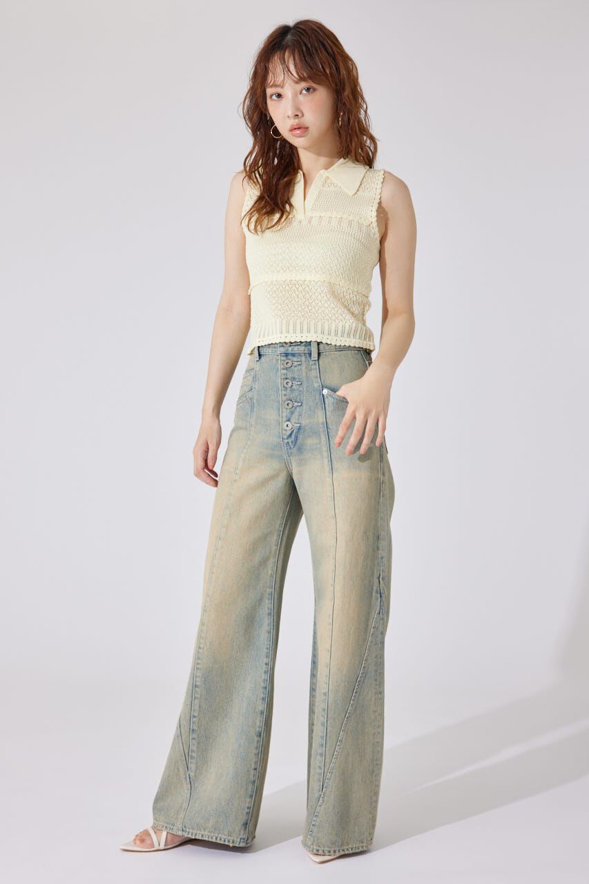 rienda「スキッパークロシェニットトップス」|シャツ・ブラウス|