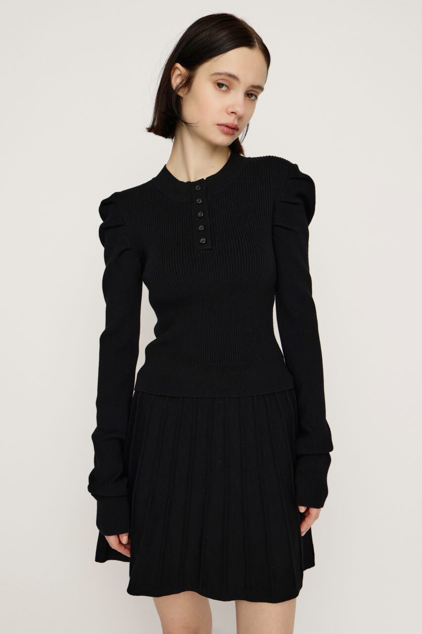 SLY「TUCK SLEEVE FLARE KNIT 2P」|ワンピース|BLK
