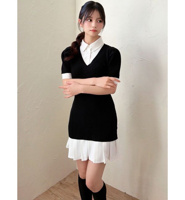 RESEXXY「シャツレイヤードミニニットワンピース」|ワンピース|