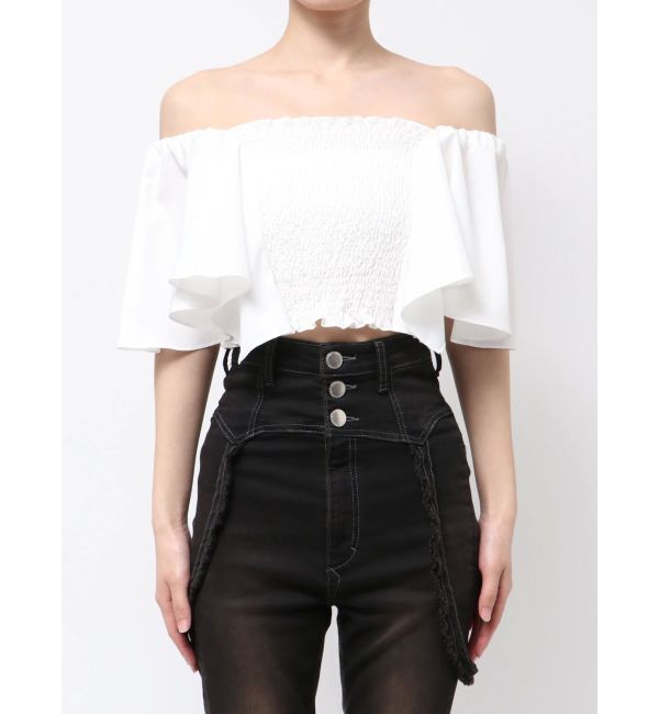 EMODA「ペタルスリーブショートトップ」|Tシャツ・カットソー|ホワイト