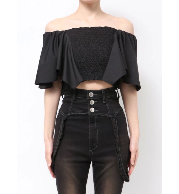 EMODA「ペタルスリーブショートトップ」|Tシャツ・カットソー|ブラック