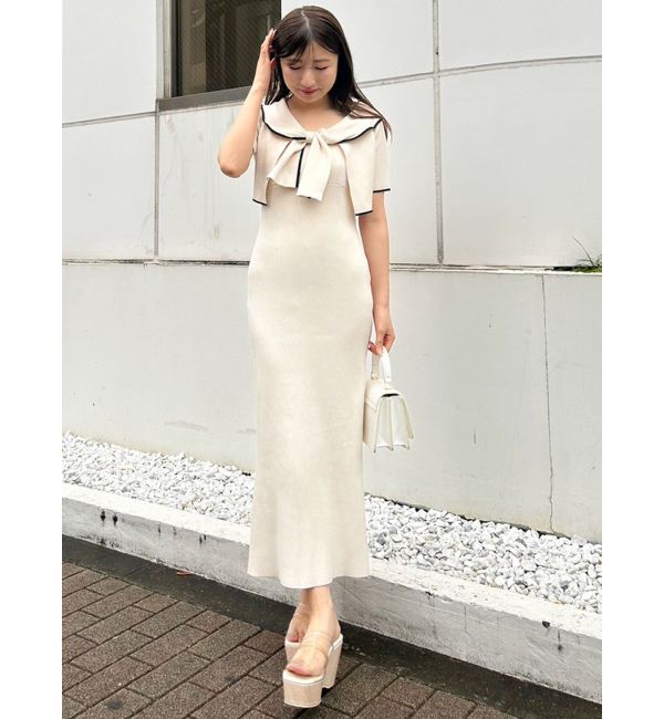 MERCURYDUO「ショートトップスセット配色ニットワンピース」|ワンピース|