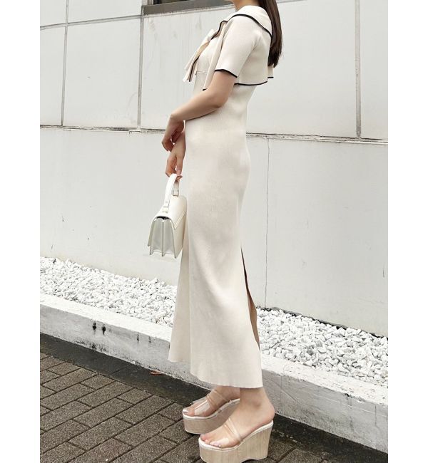 MERCURYDUO「ショートトップスセット配色ニットワンピース」|ワンピース|