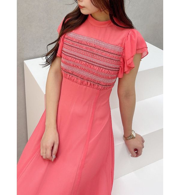 MERCURYDUO「カラースモッキングラッフルワンピース」|ワンピース|