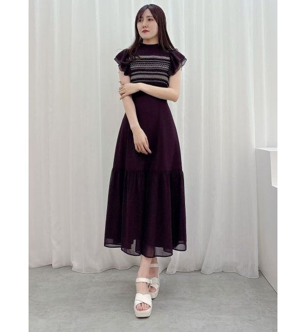 MERCURYDUO「カラースモッキングラッフルワンピース」|ワンピース|