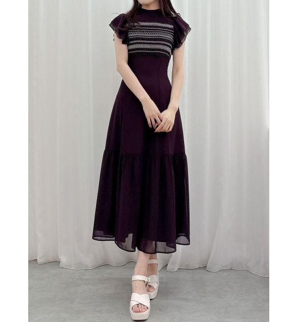 MERCURYDUO「カラースモッキングラッフルワンピース」|ワンピース|ダークブラウン