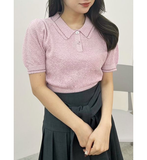 MERCURYDUO「ラメポロニットトップス」|ニット・セーター|ピンク